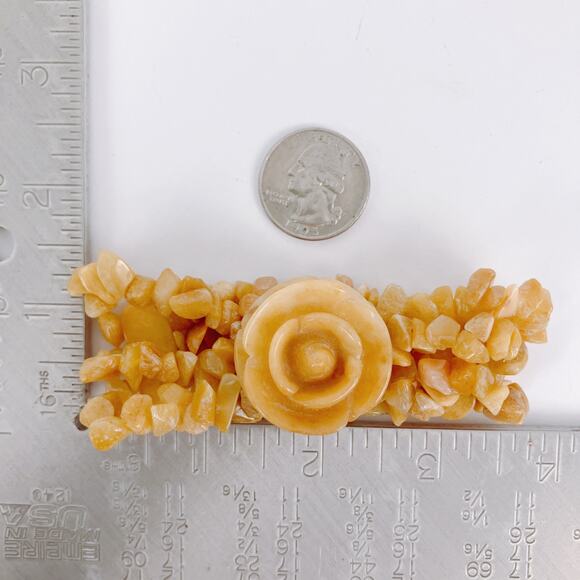 Genuine Honey Jade Gemstone Carved Rose Stretch Bracelet Boho Yellow Floral VTG - Picture 10 of 14
